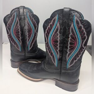 Ariat Women's Primetime True Black Square Toe Leather Western Boot 10B